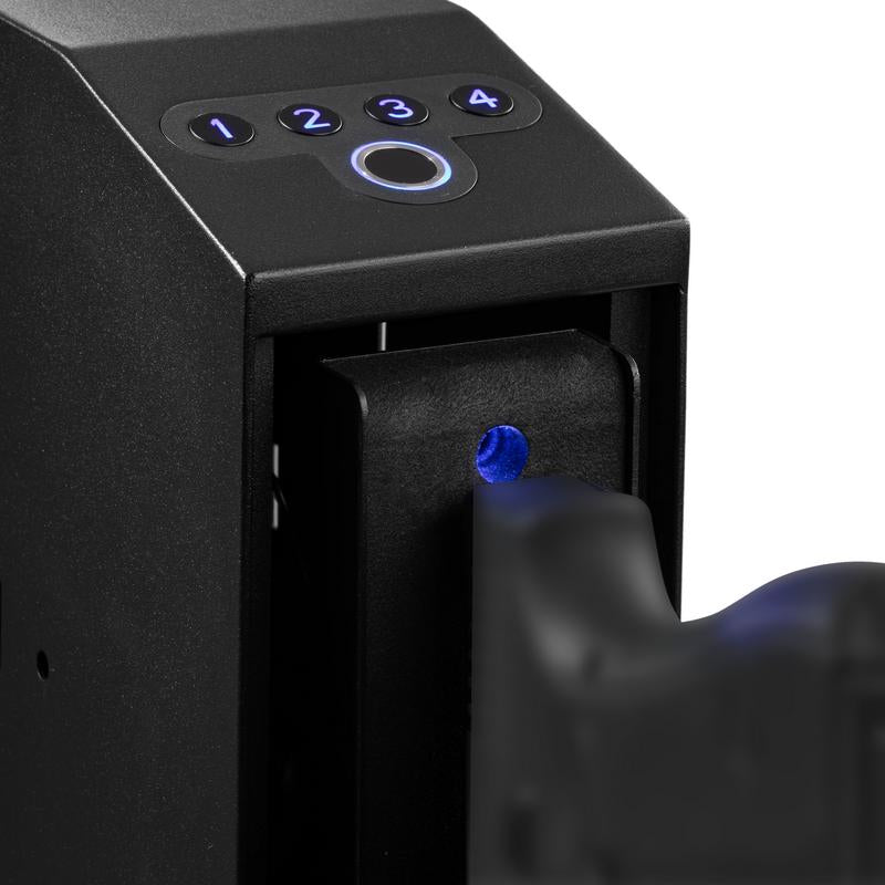 FLINT Biometric Mounted Defense Safe for Nightstand, Desk, Shelf, Truck - Auto Open with Fingerprint, Passcode, Key - Military Grade Construction
