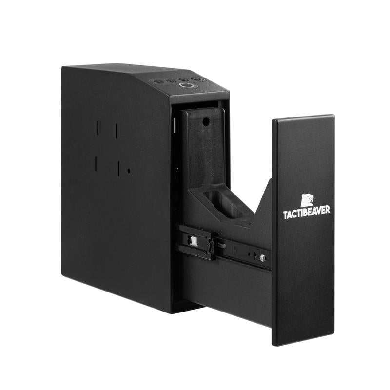 FLINT Biometric Mounted Defense Safe for Nightstand, Desk, Shelf, Truck - Auto Open with Fingerprint, Passcode, Key - Military Grade Construction