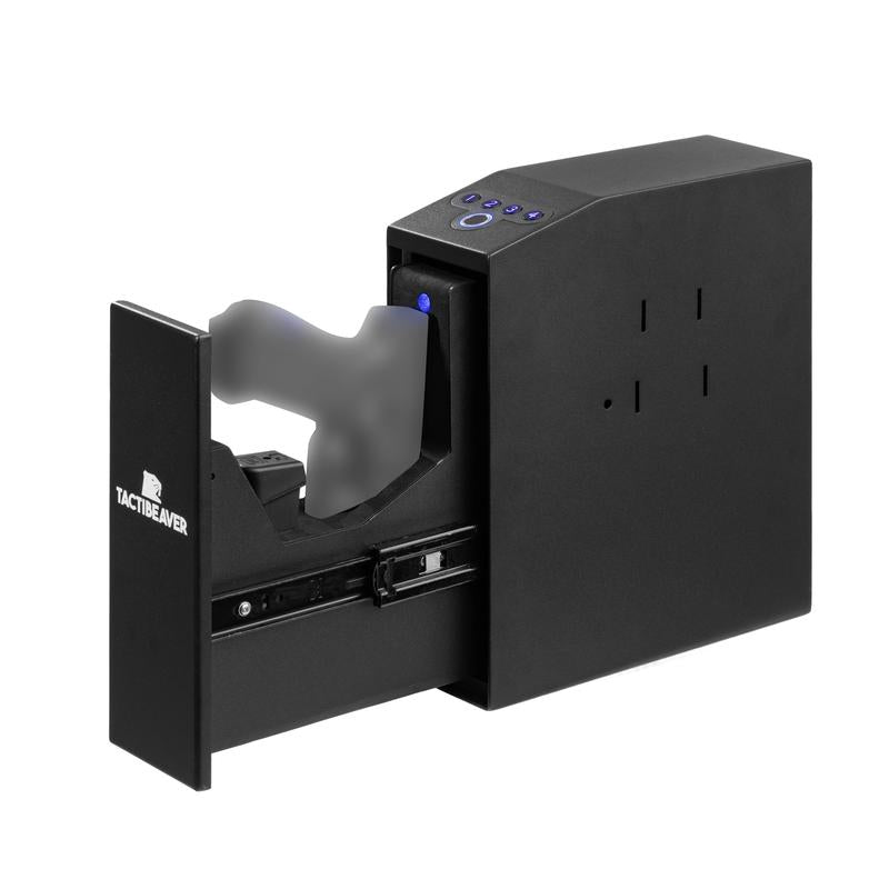 FLINT Biometric Mounted Defense Safe for Nightstand, Desk, Shelf, Truck - Auto Open with Fingerprint, Passcode, Key - Military Grade Construction