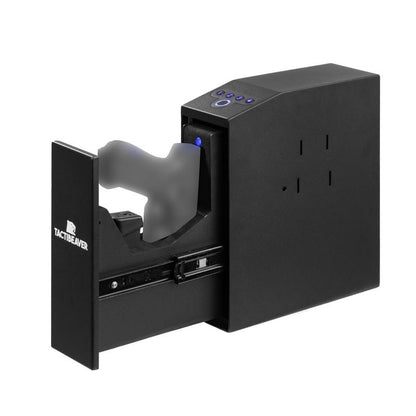 FLINT Biometric Mounted Defense Safe for Nightstand, Desk, Shelf, Truck - Auto Open with Fingerprint, Passcode, Key - Military Grade Construction